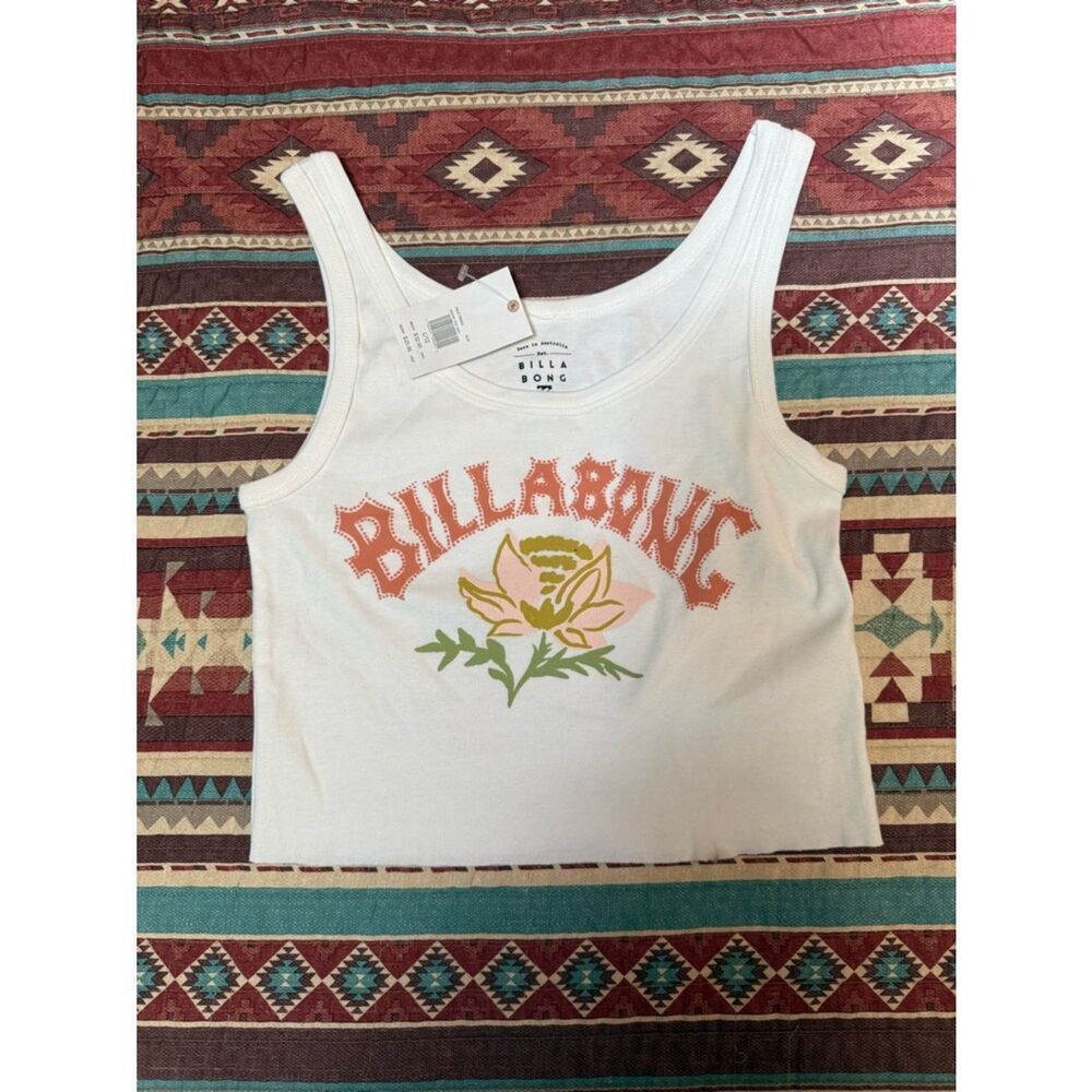 NWT Billabong White Tank with Orange and Green Graphic size large